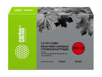 Картридж Canon iPF TM-200/TM-205/TM-300/TM-305 Cactus CS-PFI120BK PFI-120BK черный пигмент (130мл)