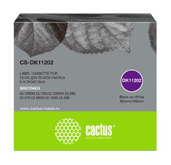 Картридж ленточный Cactus CS-DK11202 DK-11202 черный на белом