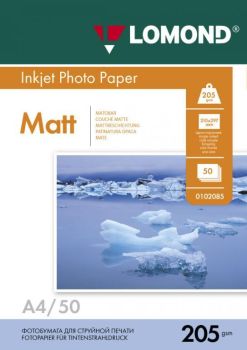 Фотобумага матовая односторонняя A4, 205 г/м, 50 л. (0102085) (Lomond)
