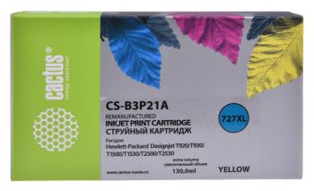 Картридж струйный Cactus CS-B3P21A №727 желтый (130мл) для HP DJ T920/T1500/T2530 с чипом