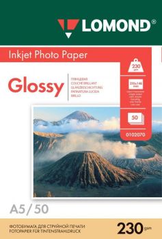 Фотобумага глянцевая односторонняя A5 (148x210) 230 г/м, 50 л. (0102070) (Lomond)