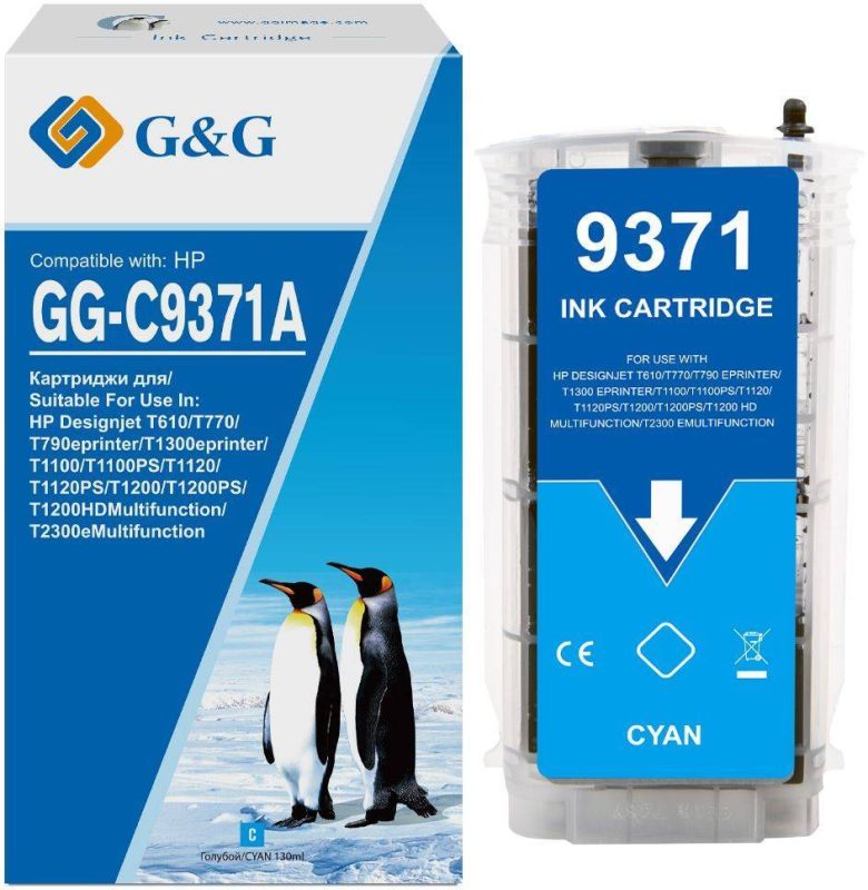 Картридж струйный G&G, аналог HP C9371A/№72 голубой 130ml с чипом