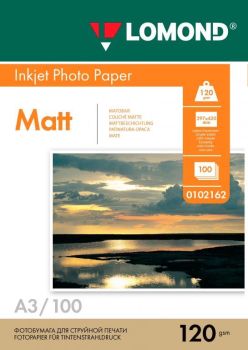 Фотобумага матовая односторонняя A3, 120 г/м, 100 л. (0102162) (Lomond)