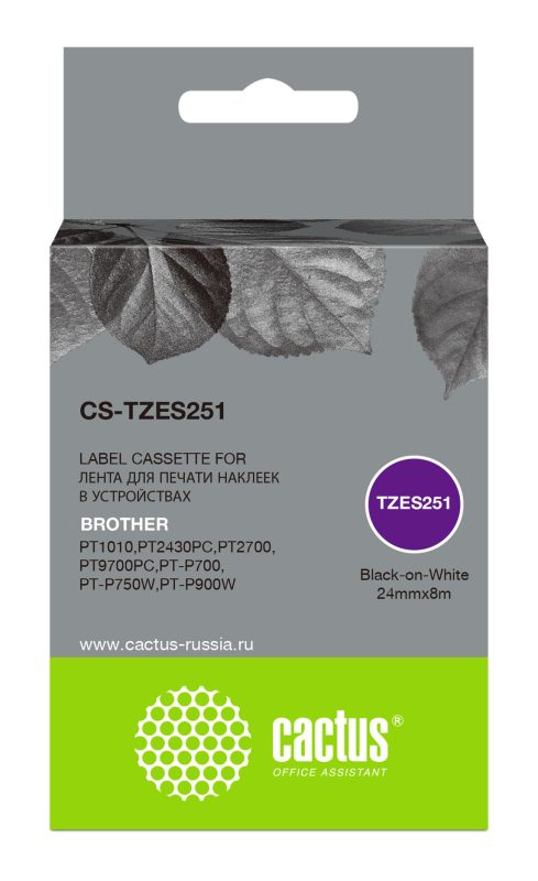 Картридж ленточный Cactus CS-TZES251 TZe-S251 черный на белом 24x8