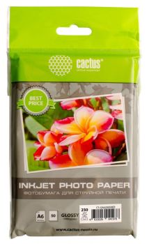 Фотобумага Cactus CS-GA623050ED A6/230г/м2/50л./белый глянцевое для струйной печати