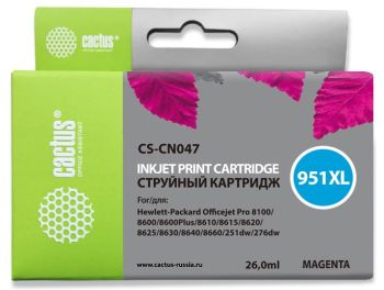 Картридж струйный Cactus CS-CN047 №951XL пурпурный (26мл) для HP DJ Pro 8100/8600 с чипом