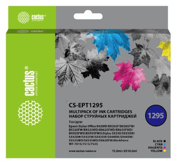 Картридж струйный Cactus CS-EPT1295 T1295 черный/голубой/желтый/пурпурный набор (45мл)