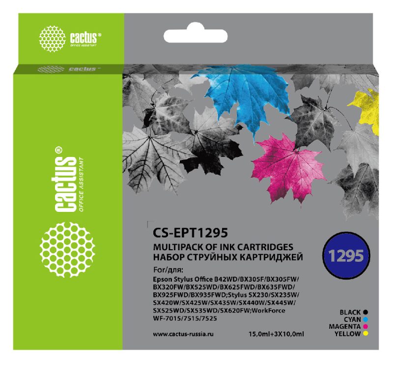 Картридж струйный Cactus CS-EPT1295 T1295 черный/голубой/желтый/пурпурный набор (45мл)